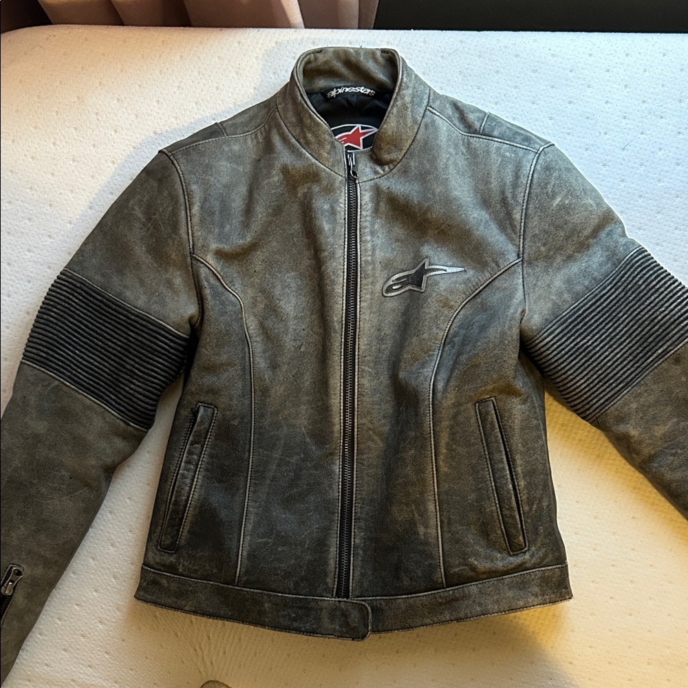 Alpinestars Distressed Gray Leather Jacket